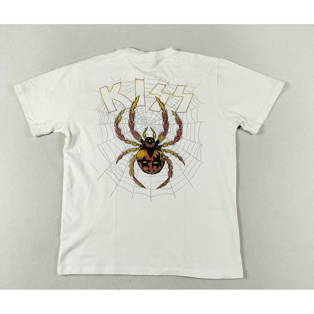 KISS Shirt Mens Small White Spider Web Graphic Tee Band Rock Halloween